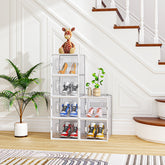 HAOYYE 6 Pack Black Plastic Mesh Shoe Storage Boxes with Lids Stackable Breathable Large Capacity Organizer for Closet Entryway Garage Freely Combinable Modular Design for Sneakers and Accessories